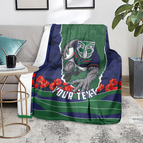 Personalized New Zealand Warriors ANZAC Tribute Blanket Poppy Field Soldier Silhouette Aboriginal Rugby Mascot