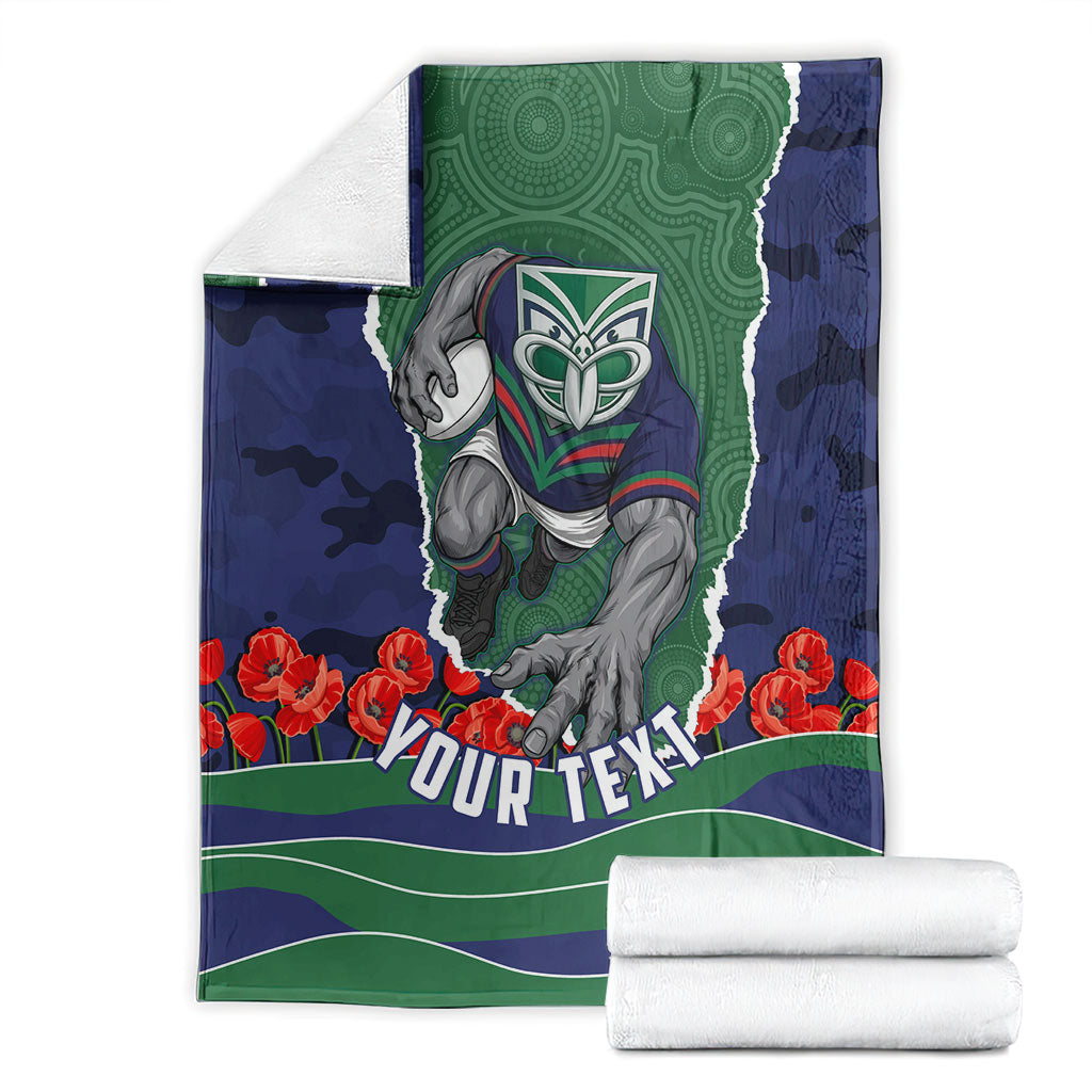 Personalized New Zealand Warriors ANZAC Tribute Blanket Poppy Field Soldier Silhouette Aboriginal Rugby Mascot
