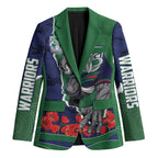 Personalized New Zealand Warriors ANZAC Tribute Blazer Poppy Field Soldier Silhouette Aboriginal Rugby Mascot