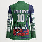 Personalized New Zealand Warriors ANZAC Tribute Blazer Poppy Field Soldier Silhouette Aboriginal Rugby Mascot