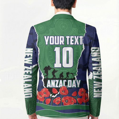 Personalized New Zealand Warriors ANZAC Tribute Blazer Poppy Field Soldier Silhouette Aboriginal Rugby Mascot
