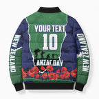 Personalized New Zealand Warriors ANZAC Tribute Bomber Puffer Jacket Poppy Field Soldier Silhouette Aboriginal Rugby Mascot