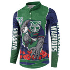 Personalized New Zealand Warriors ANZAC Tribute Button Sweatshirt Poppy Field Soldier Silhouette Aboriginal Rugby Mascot