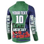 Personalized New Zealand Warriors ANZAC Tribute Button Sweatshirt Poppy Field Soldier Silhouette Aboriginal Rugby Mascot