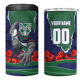 Personalized New Zealand Warriors ANZAC Tribute 4 in 1 Can Cooler Tumbler Poppy Field Soldier Silhouette Aboriginal Rugby Mascot