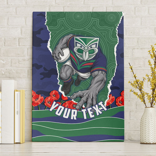 Personalized New Zealand Warriors ANZAC Tribute Canvas Wall Art Poppy Field Soldier Silhouette Aboriginal Rugby Mascot