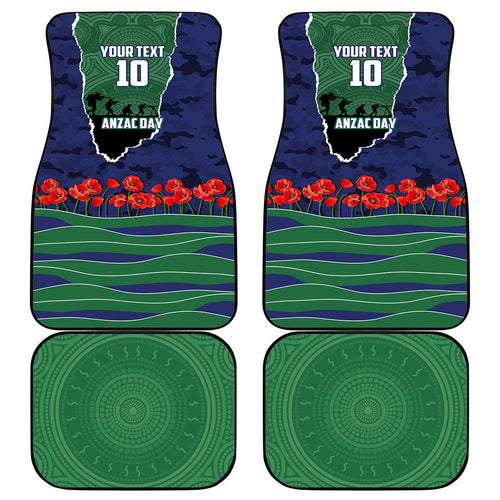 Personalized New Zealand Warriors ANZAC Tribute Car Mats Poppy Field Soldier Silhouette Aboriginal Rugby Mascot