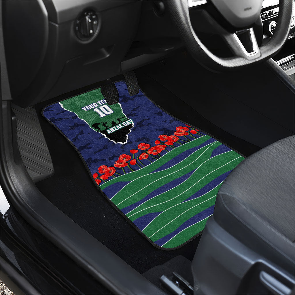 Personalized New Zealand Warriors ANZAC Tribute Car Mats Poppy Field Soldier Silhouette Aboriginal Rugby Mascot
