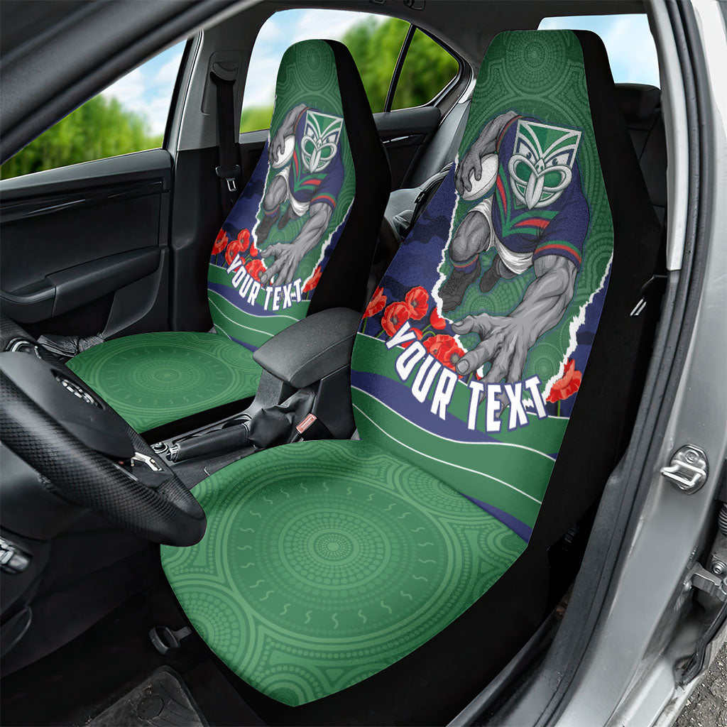 Personalized New Zealand Warriors ANZAC Tribute Car Seat Cover Poppy Field Soldier Silhouette Aboriginal Rugby Mascot