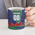 Personalized New Zealand Warriors ANZAC Tribute Ceramic Mug Poppy Field Soldier Silhouette Aboriginal Rugby Mascot