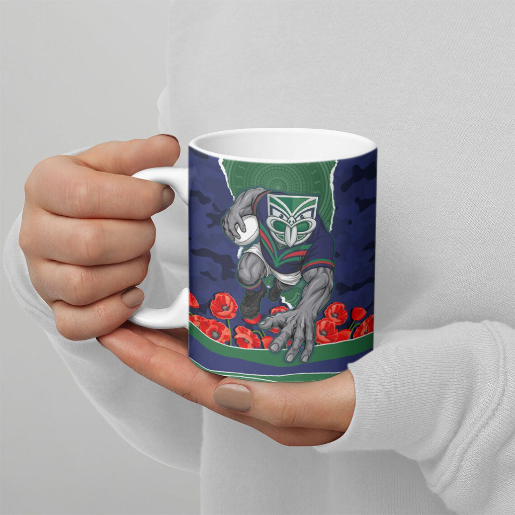 Personalized New Zealand Warriors ANZAC Tribute Ceramic Mug Poppy Field Soldier Silhouette Aboriginal Rugby Mascot