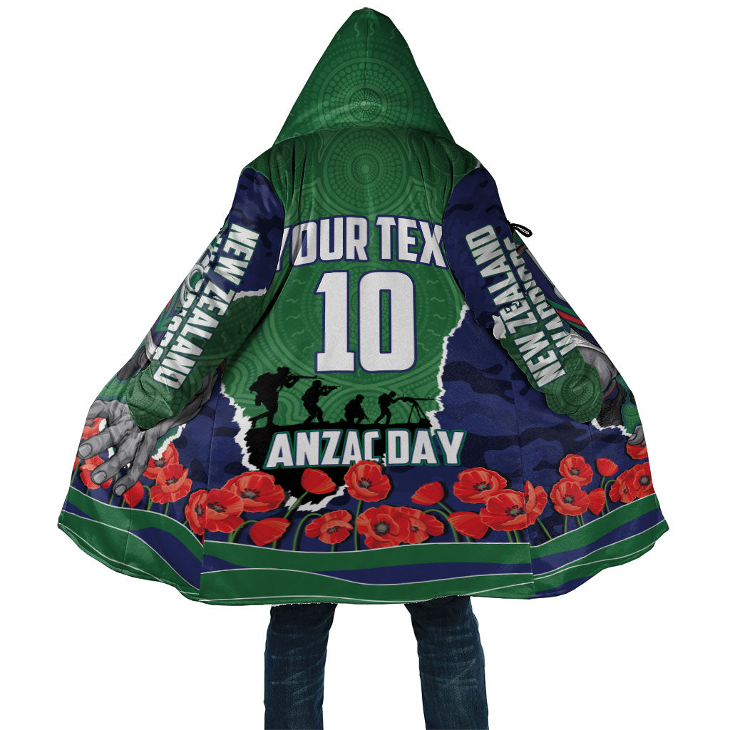 Personalized New Zealand Warriors ANZAC Tribute Cloak Poppy Field Soldier Silhouette Aboriginal Rugby Mascot