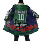 Personalized New Zealand Warriors ANZAC Tribute Cloak Poppy Field Soldier Silhouette Aboriginal Rugby Mascot