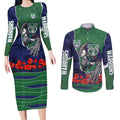 Personalized New Zealand Warriors ANZAC Tribute Couples Matching Long Sleeve Bodycon Dress and Long Sleeve Button Shirt Poppy Field Soldier Silhouette Aboriginal Rugby Mascot