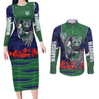 Personalized New Zealand Warriors ANZAC Tribute Couples Matching Long Sleeve Bodycon Dress and Long Sleeve Button Shirt Poppy Field Soldier Silhouette Aboriginal Rugby Mascot
