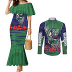 Personalized New Zealand Warriors ANZAC Tribute Couples Matching Mermaid Dress and Long Sleeve Button Shirt Poppy Field Soldier Silhouette Aboriginal Rugby Mascot