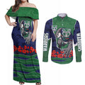 Personalized New Zealand Warriors ANZAC Tribute Couples Matching Off Shoulder Maxi Dress and Long Sleeve Button Shirt Poppy Field Soldier Silhouette Aboriginal Rugby Mascot