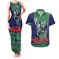 Personalized New Zealand Warriors ANZAC Tribute Couples Matching Tank Maxi Dress and Hawaiian Shirt Poppy Field Soldier Silhouette Aboriginal Rugby Mascot
