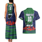 Personalized New Zealand Warriors ANZAC Tribute Couples Matching Tank Maxi Dress and Hawaiian Shirt Poppy Field Soldier Silhouette Aboriginal Rugby Mascot