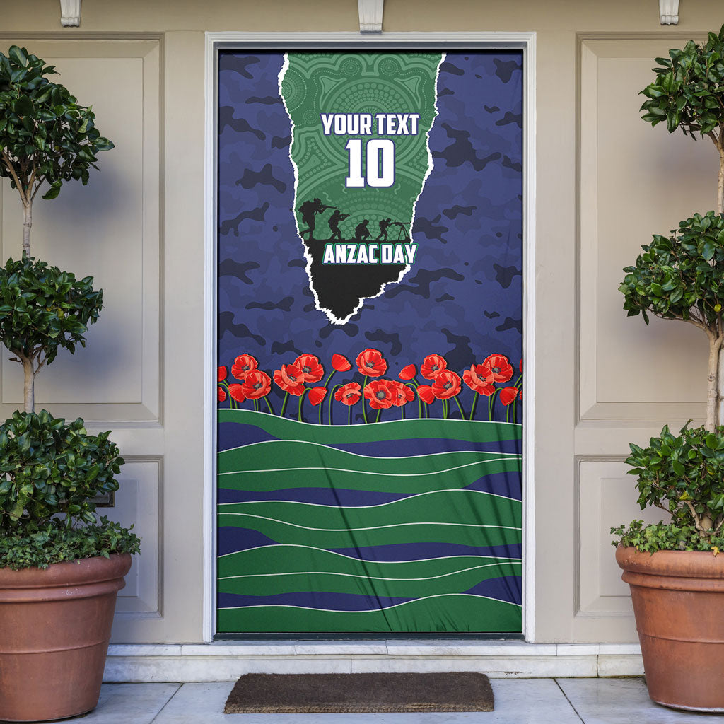 Personalized New Zealand Warriors ANZAC Tribute Door Cover Poppy Field Soldier Silhouette Aboriginal Rugby Mascot
