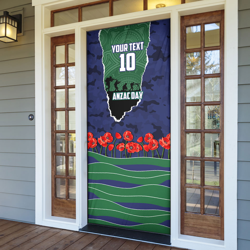 Personalized New Zealand Warriors ANZAC Tribute Door Cover Poppy Field Soldier Silhouette Aboriginal Rugby Mascot