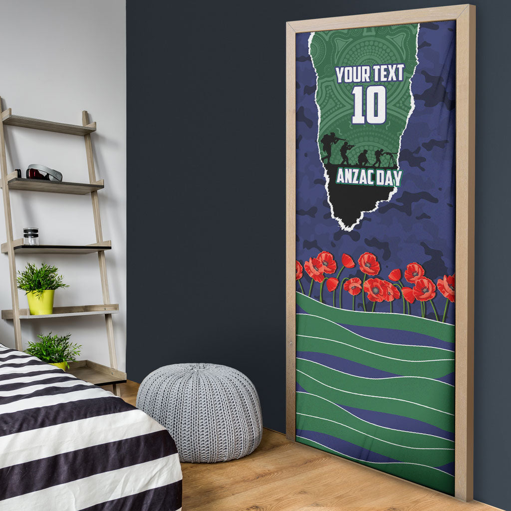 Personalized New Zealand Warriors ANZAC Tribute Door Cover Poppy Field Soldier Silhouette Aboriginal Rugby Mascot