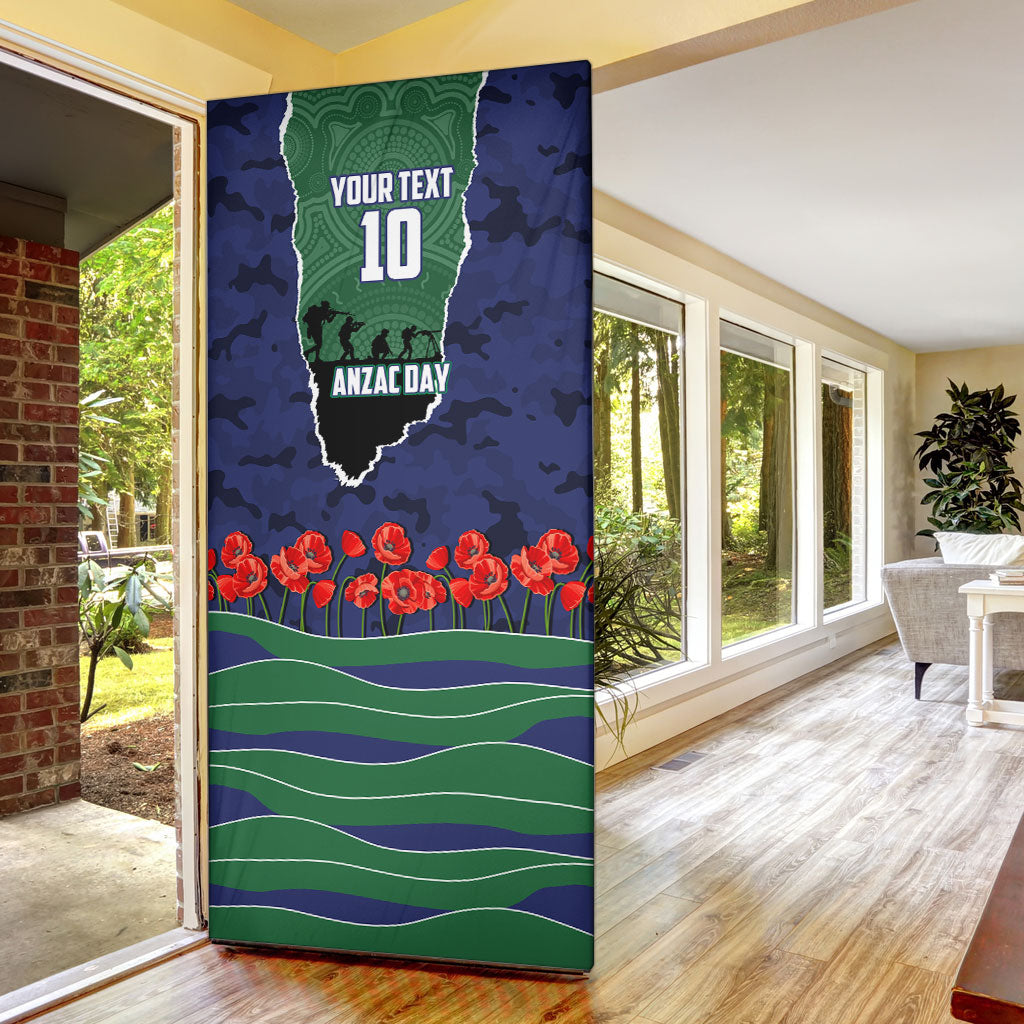 Personalized New Zealand Warriors ANZAC Tribute Door Cover Poppy Field Soldier Silhouette Aboriginal Rugby Mascot