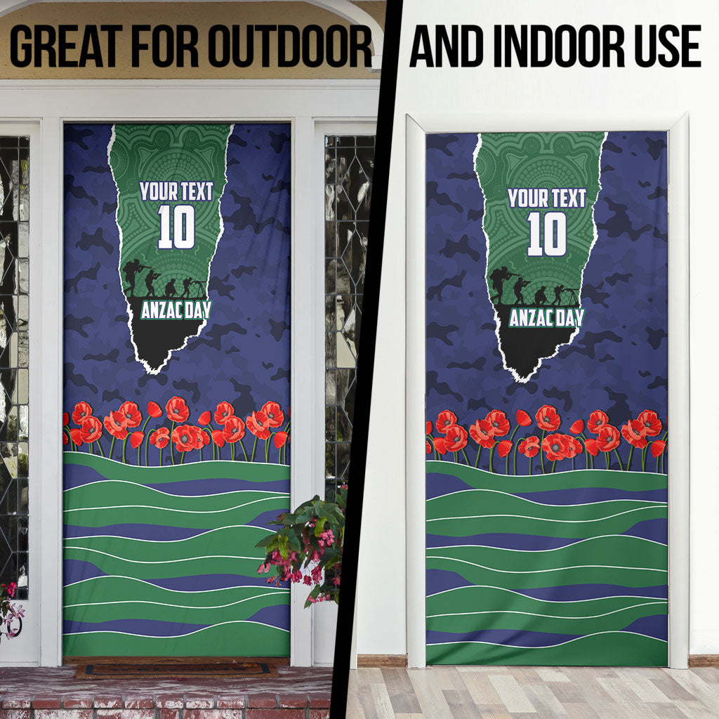 Personalized New Zealand Warriors ANZAC Tribute Door Cover Poppy Field Soldier Silhouette Aboriginal Rugby Mascot