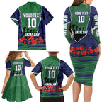Personalized New Zealand Warriors ANZAC Tribute Family Matching Long Sleeve Bodycon Dress and Hawaiian Shirt Poppy Field Soldier Silhouette Aboriginal Rugby Mascot