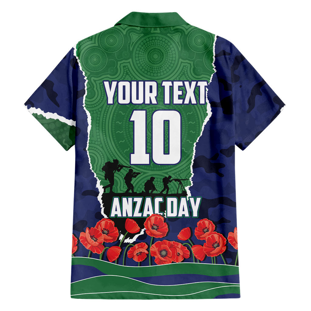 Personalized New Zealand Warriors ANZAC Tribute Family Matching Long Sleeve Bodycon Dress and Hawaiian Shirt Poppy Field Soldier Silhouette Aboriginal Rugby Mascot