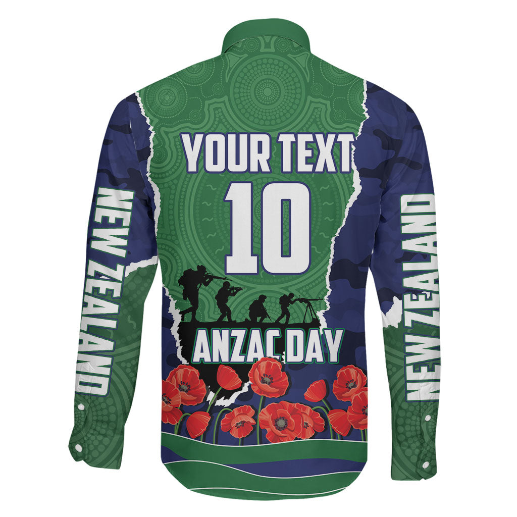 Personalized New Zealand Warriors ANZAC Tribute Family Matching Long Sleeve Bodycon Dress and Hawaiian Shirt Poppy Field Soldier Silhouette Aboriginal Rugby Mascot