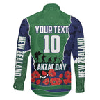Personalized New Zealand Warriors ANZAC Tribute Family Matching Long Sleeve Bodycon Dress and Hawaiian Shirt Poppy Field Soldier Silhouette Aboriginal Rugby Mascot