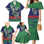 Personalized New Zealand Warriors ANZAC Tribute Family Matching Mermaid Dress and Hawaiian Shirt Poppy Field Soldier Silhouette Aboriginal Rugby Mascot