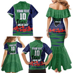 Personalized New Zealand Warriors ANZAC Tribute Family Matching Mermaid Dress and Hawaiian Shirt Poppy Field Soldier Silhouette Aboriginal Rugby Mascot