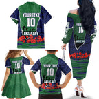 Personalized New Zealand Warriors ANZAC Tribute Family Matching Off The Shoulder Long Sleeve Dress and Hawaiian Shirt Poppy Field Soldier Silhouette Aboriginal Rugby Mascot