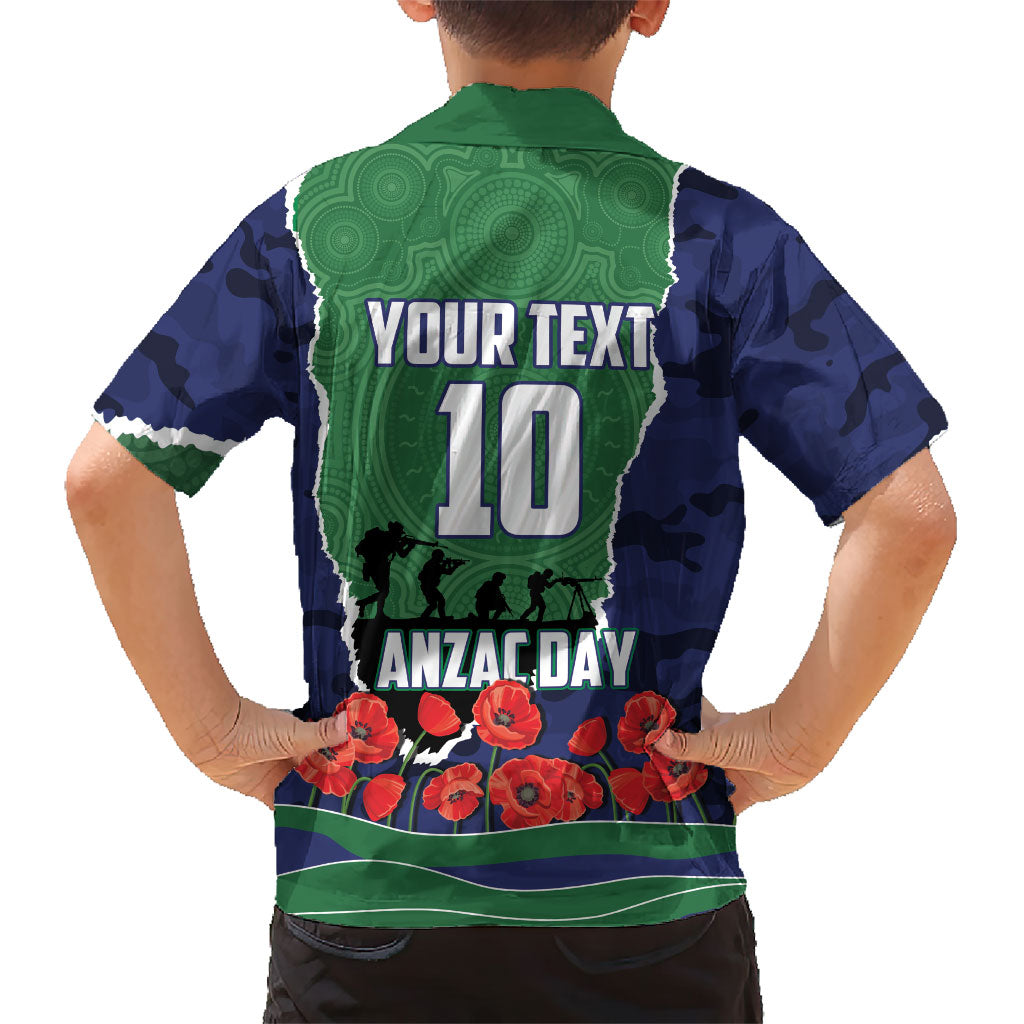 Personalized New Zealand Warriors ANZAC Tribute Family Matching Off Shoulder Maxi Dress and Hawaiian Shirt Poppy Field Soldier Silhouette Aboriginal Rugby Mascot
