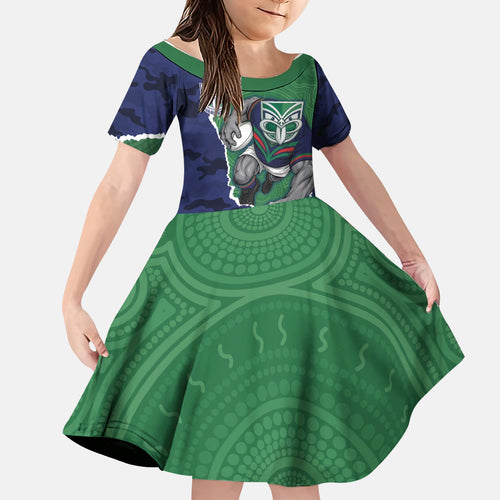 Personalized New Zealand Warriors ANZAC Tribute Family Matching Off Shoulder Short Dress and Hawaiian Shirt Poppy Field Soldier Silhouette Aboriginal Rugby Mascot