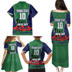 Personalized New Zealand Warriors ANZAC Tribute Family Matching Puletasi and Hawaiian Shirt Poppy Field Soldier Silhouette Aboriginal Rugby Mascot