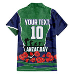 Personalized New Zealand Warriors ANZAC Tribute Family Matching Puletasi and Hawaiian Shirt Poppy Field Soldier Silhouette Aboriginal Rugby Mascot
