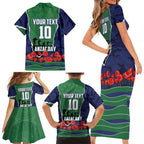 Personalized New Zealand Warriors ANZAC Tribute Family Matching Short Sleeve Bodycon Dress and Hawaiian Shirt Poppy Field Soldier Silhouette Aboriginal Rugby Mascot