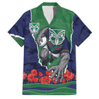 Personalized New Zealand Warriors ANZAC Tribute Family Matching Short Sleeve Bodycon Dress and Hawaiian Shirt Poppy Field Soldier Silhouette Aboriginal Rugby Mascot