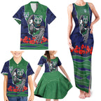 Personalized New Zealand Warriors ANZAC Tribute Family Matching Tank Maxi Dress and Hawaiian Shirt Poppy Field Soldier Silhouette Aboriginal Rugby Mascot