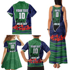 Personalized New Zealand Warriors ANZAC Tribute Family Matching Tank Maxi Dress and Hawaiian Shirt Poppy Field Soldier Silhouette Aboriginal Rugby Mascot