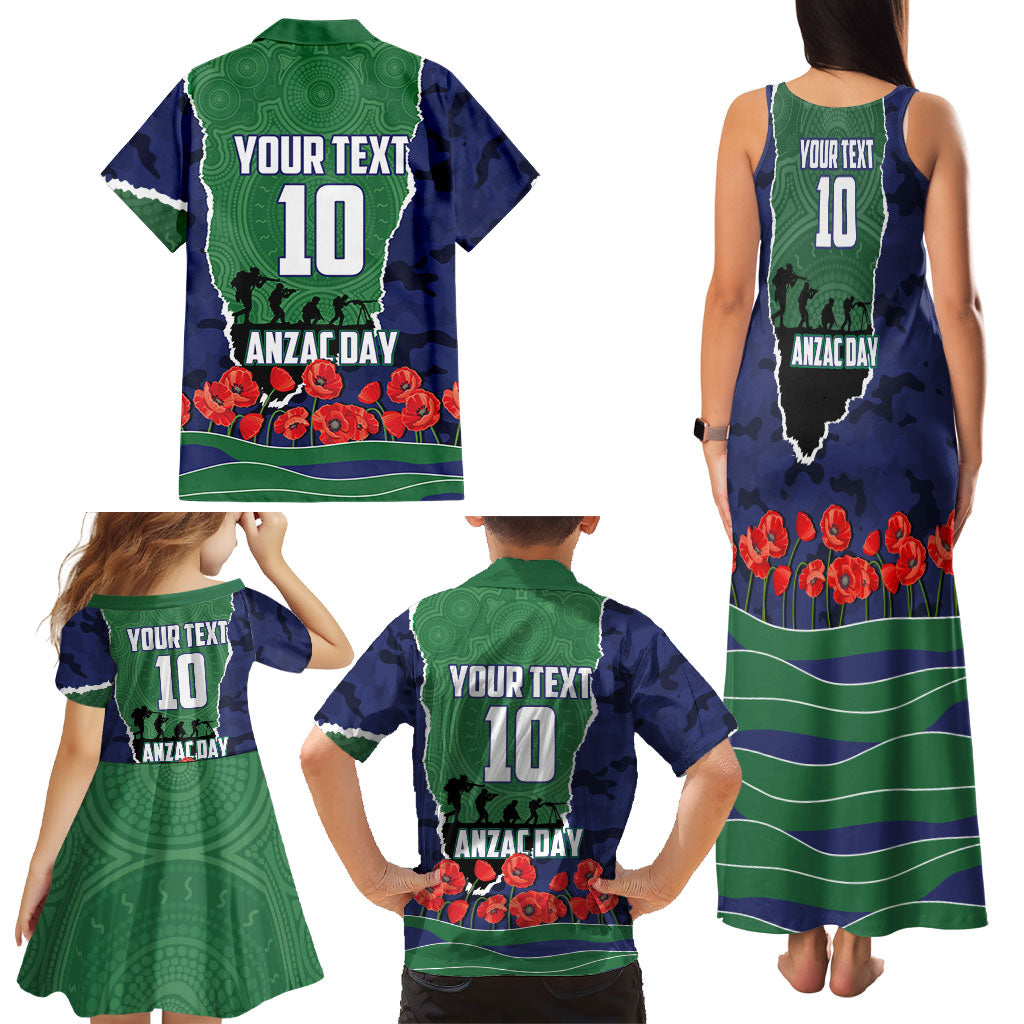 Personalized New Zealand Warriors ANZAC Tribute Family Matching Tank Maxi Dress and Hawaiian Shirt Poppy Field Soldier Silhouette Aboriginal Rugby Mascot