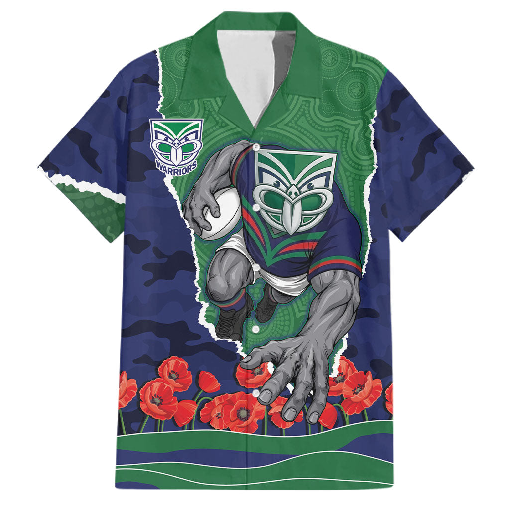 Personalized New Zealand Warriors ANZAC Tribute Family Matching Tank Maxi Dress and Hawaiian Shirt Poppy Field Soldier Silhouette Aboriginal Rugby Mascot