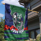Personalized New Zealand Warriors ANZAC Tribute Garden Flag Poppy Field Soldier Silhouette Aboriginal Rugby Mascot