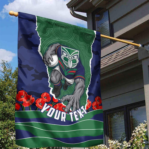 Personalized New Zealand Warriors ANZAC Tribute Garden Flag Poppy Field Soldier Silhouette Aboriginal Rugby Mascot