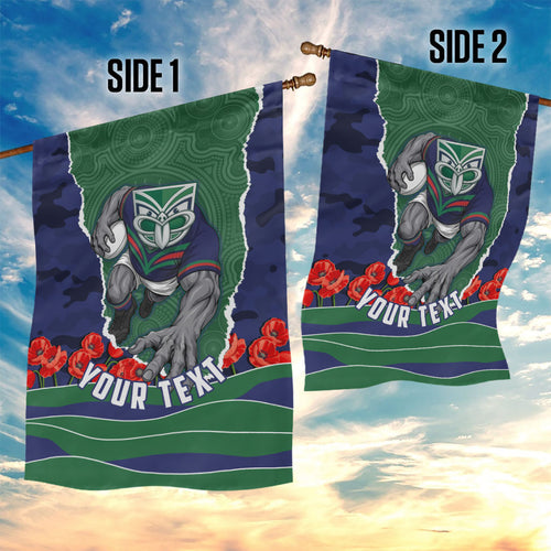 Personalized New Zealand Warriors ANZAC Tribute Garden Flag Poppy Field Soldier Silhouette Aboriginal Rugby Mascot