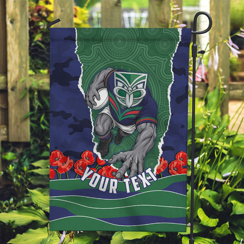 Personalized New Zealand Warriors ANZAC Tribute Garden Flag Poppy Field Soldier Silhouette Aboriginal Rugby Mascot