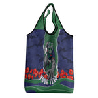 Personalized New Zealand Warriors ANZAC Tribute Grocery Bag Poppy Field Soldier Silhouette Aboriginal Rugby Mascot